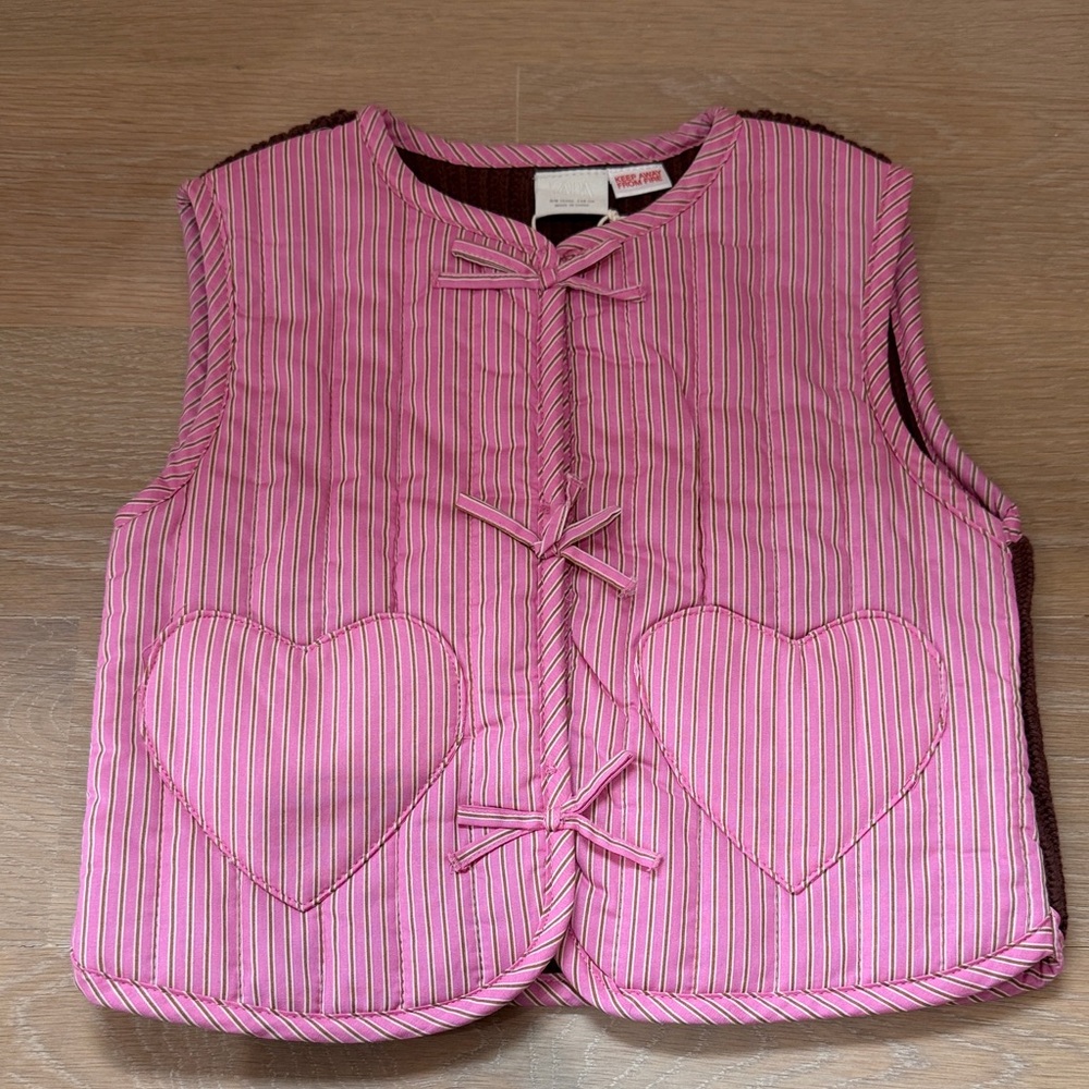 Zara Pink Striped Kids Vest with Heart Accents